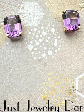 14K Yellow Gold Purple Amethyst Gemstone Stud Pierced Earrings Womens Best Gift